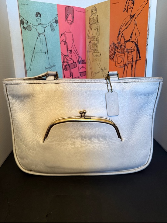 Coach Handbags - Vtg. Bonnie Cashin NYC Watermelon Tote White Leather Kisslock Purse Bag